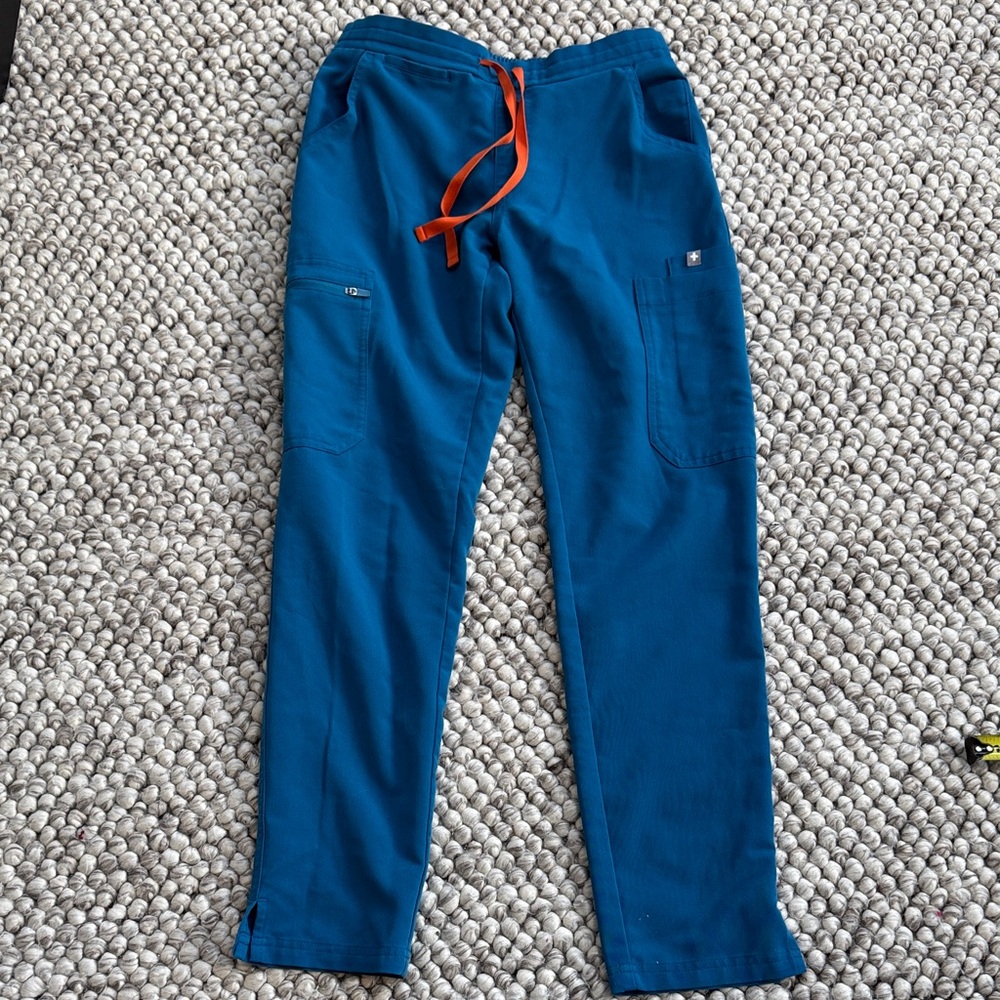 Figs Blue Pants with Orange Drawstring